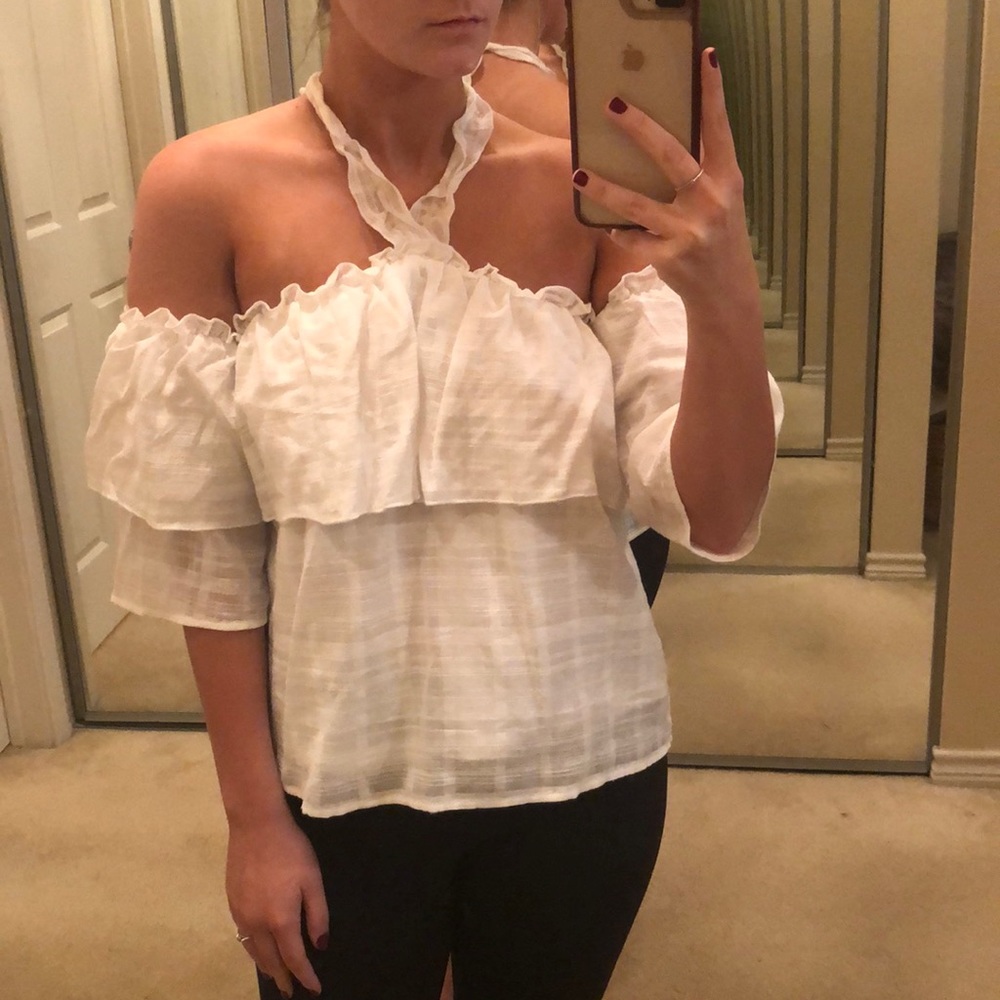 White off the shoulder blouse with halter neck